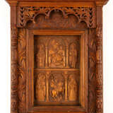 LARGE GREEK WOOD CARVED ICON SHOWING THE MOTHER OF GOD, ST. GEORGE AND OTHER SAINTS - photo 1