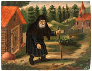 RUSSIAN ICON IN THE STYLE OF Mikhail Vasilievich NESTEROV (1862-1942) SHOWING ST. SERAPHIM OF SAROW