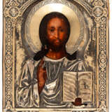 RUSSIAN ICON WITH SILVER OKLAD SHOWING CHRIST PANTOKRATOR - фото 1