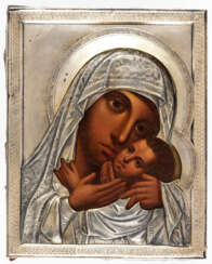 RUSSIAN ICON WITH SILVER OKLAD SHOWING THE MOTHER OF GOD KORSUNSKAYA