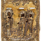 RUSSIAN ICON WITH GILDED SILVER OKLAD SHOWING ST. CONSTANTIN AND ST. HELENA WITH ST. ANASTASIA - photo 1