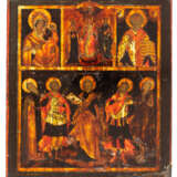 RUSSIAN ICON WITH UNUSUAL SILVER OKLAD SHOWING THE MOTHER OF GOD SMOLENSKAYA, THE DEESIS, ST. NICHOLAS AND OTHER SAINTS - photo 2