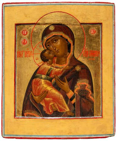FINELY PAINTED RUSSIAN ICON SHOWING THE MOTHER OF GOD VLADIMIRSKAYA - photo 1