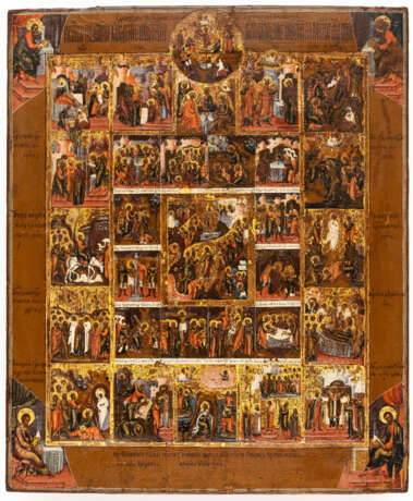 LARGE ICON SHOWING THE FEASTDAYS OF THE CHURCH YEAR AND THE PASSION OF CHRIST - фото 1