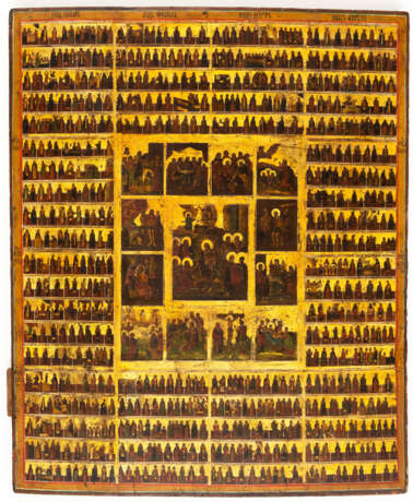 VERY LARGE ICON SHOWING SAINTS AND FEASTS OF THE CHURCH YEAR AND THE PASSION OF CHRIST - фото 1