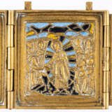 RUSSIAN METAL TRIPTYCH SHOWING THE DORMITION OF THE MOTHER OF GOD, THE ANASTASIS AND THE BAPTISM OF CHRIST - photo 1
