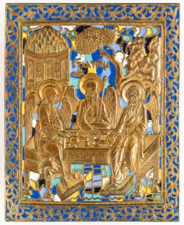 RUSSIAN METAL ICON SHOWING THE HOLY TRINITY (OLD tESTAMENT TYPE) - photo 1