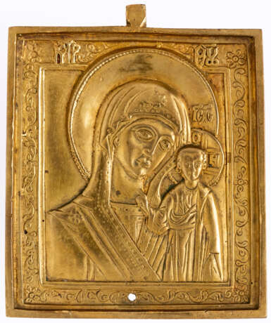 RUSSIAN METAL ICON SHOWING THE MOTHER OF GOD KAZANSKAYA - photo 1