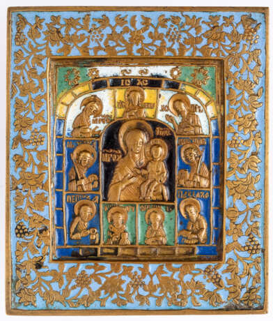 RUSSIAN METAL ICON SHOWING THE MOTHER OF GOD, THE DEESIS AND SAINTS - фото 1