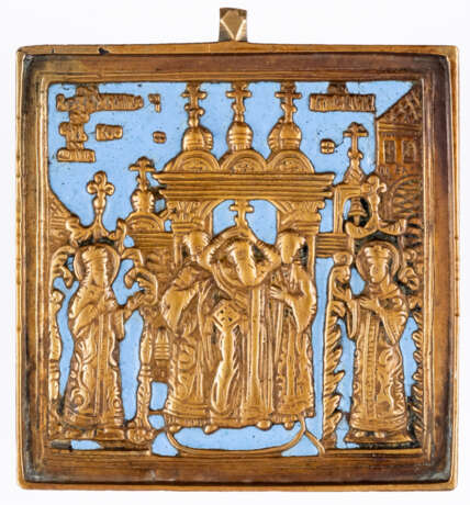 RUSSIAN METAL ICON SHOWING THE EXALTATION OF THE HOLY CROSS - photo 1