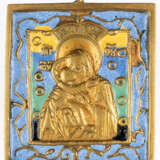 RUSSIAN METAL ICON SHOWING THE MOTHER OF GOD VLADIMIRSKAYA - photo 1