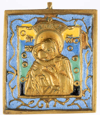 RUSSIAN METAL ICON SHOWING THE MOTHER OF GOD VLADIMIRSKAYA - photo 1