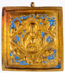 RUSSIAN METAL ICON SHOWING THE MOTHER OF GOD 'THE UNBURNT BUSH'