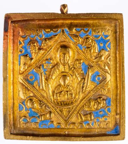 RUSSIAN METAL ICON SHOWING THE MOTHER OF GOD 'THE UNBURNT BUSH' - photo 1