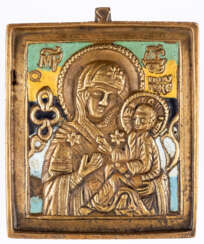 RUSSIAN METAL ICON SHOWING THE MOTHER OF GOD TICHVINSKAYA
