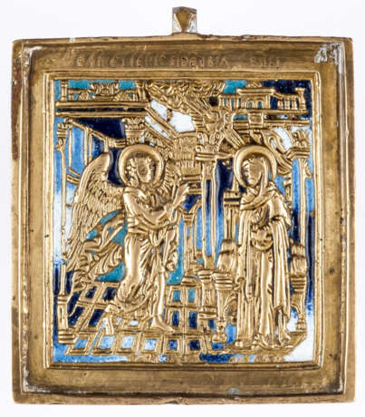 RUSSIAN METAL ICON SHOWING THE ANNUNCIATION - photo 1