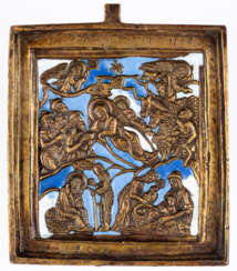RUSSIAN METAL ICON SHOWING THE NATIVITY OF CHRIST