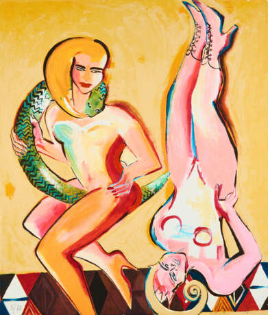 Elvira Bach. Zwei Frauen mit Schlange - Foto 1