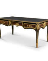 A REGENCE ORMOLU-MOUNTED, BRASS-INLAID EBONY AND AMARANTH BUREAU PLAT