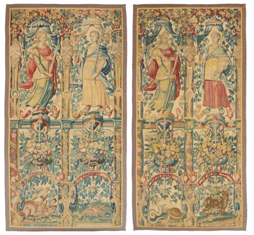 A PAIR OF FLEMISH ALLEGORICAL TAPESTRY FRAGMENT PANELS - Foto 1