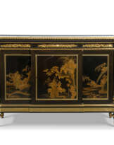 A LOUIS XVI ORMOLU-MOUNTED EBONY AND BLACK AND GILT LACQUER COMMODE A VANTAUX