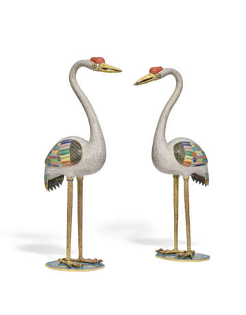 A PAIR OF CLOISONN&#201; ENAMEL CRANES - photo 1