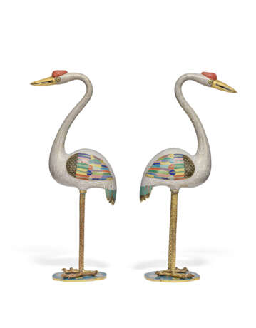 A PAIR OF CLOISONN&#201; ENAMEL CRANES - photo 5