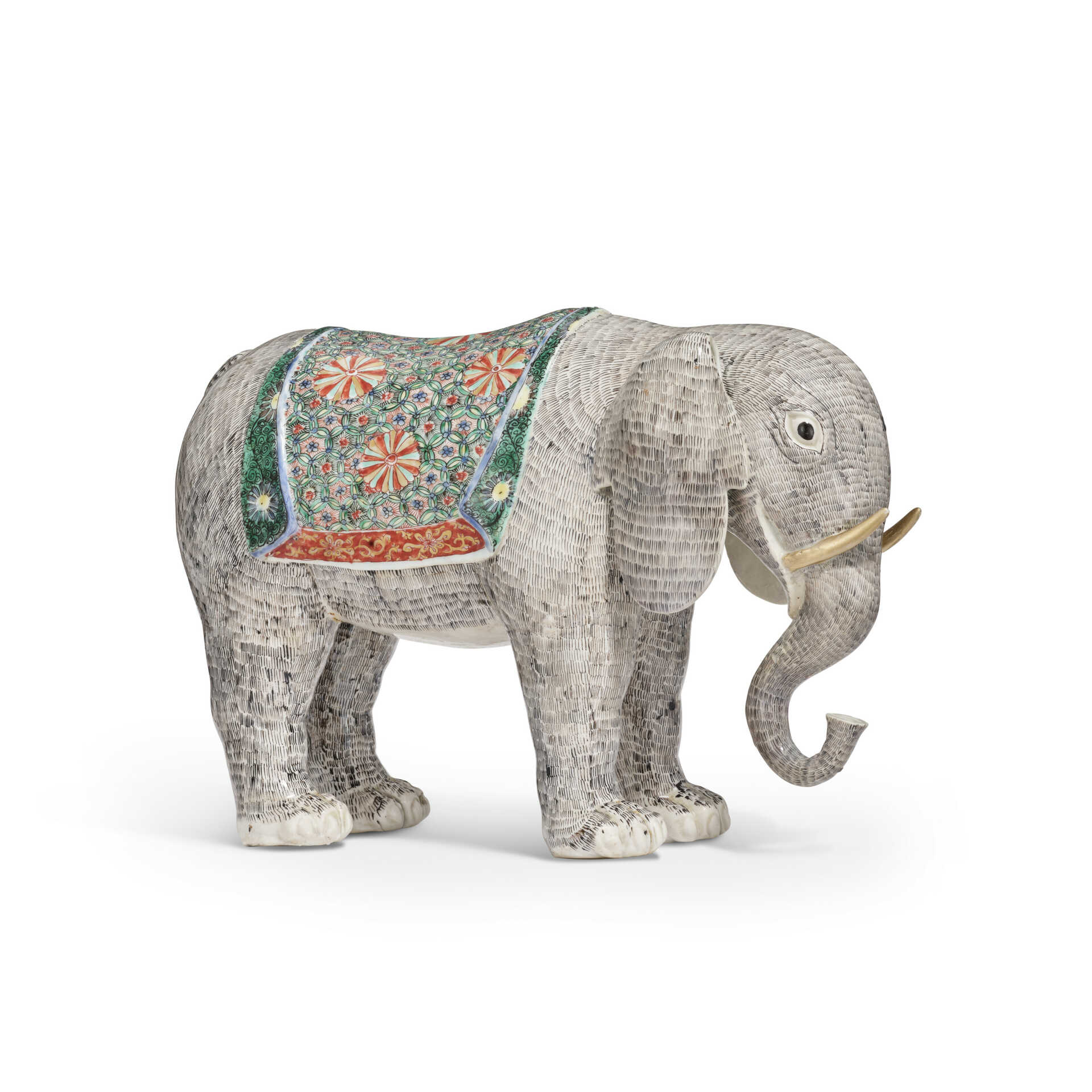 A RARE AND MAGNIFICENT FAMILLE VERTE MODEL OF AN ELEPHANT