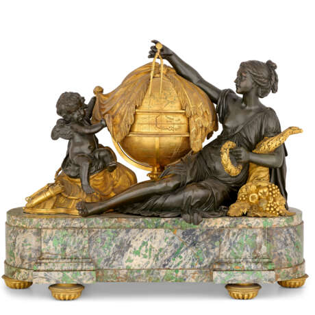 A NEOCLASSICAL ORMOLU, PATINATED-BRONZE AND SMARAGDITE GROUP OF URANIA AND CUPID - photo 1