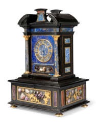 AN ITALIAN PIETRA DURA, GILT-BRONZE MOUNTED AND INLAID EBONY TABLE CABINET