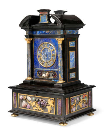 AN ITALIAN PIETRA DURA, GILT-BRONZE MOUNTED AND INLAID EBONY TABLE CABINET - фото 1