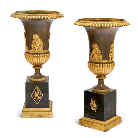 A PAIR OF EMPIRE ORMOLU-MOUNTED, PATINATED-BRONZE AND MARBLE VASES - фото 1