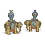 A MAGNIFICENT PAIR OF CLOISONNE AND CHAMPLEVE ENAMEL `ELEPHANT AND VASE` GROUPS - фото 1