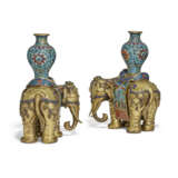 A MAGNIFICENT PAIR OF CLOISONNE AND CHAMPLEVE ENAMEL `ELEPHANT AND VASE` GROUPS - photo 2