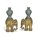 A MAGNIFICENT PAIR OF CLOISONNE AND CHAMPLEVE ENAMEL `ELEPHANT AND VASE` GROUPS - photo 3