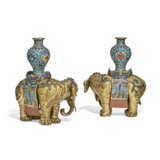 A MAGNIFICENT PAIR OF CLOISONNE AND CHAMPLEVE ENAMEL `ELEPHANT AND VASE` GROUPS - фото 5