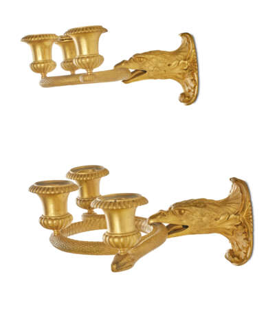 A PAIR OF EMPIRE ORMOLU THREE-LIGHT WALL-LIGHTS - фото 1