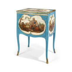 A LOUIS XV ORMOLU-MOUNTED VERNIS MARTIN AND BLUE-PAINTED TABLE DE COIFFEUSE