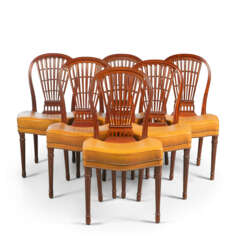 A HARLEQUIN SET OF SIX LOUIS XVI MAHOGANY DINING-CHAIRS