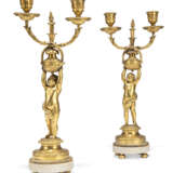 A PAIR OF RESTAURATION ORMOLU AND WHITE MARBLE TWIN-BRANCH CANDELABRA - photo 2