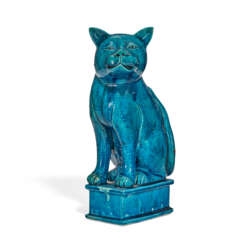 A LARGE TURQUOISE-GLAZED MODEL OF A CAT