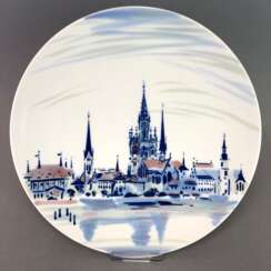 Teller / Wandteller: Meissen Porzellan, Stadtansicht von Konstanz. Original Lösungsmalerei von Prof. Heinz Werner, sehr 