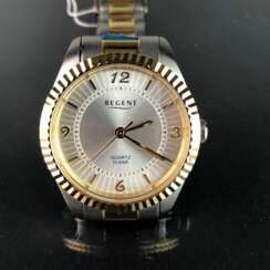 Armbanduhr: "REGENT". Edelstahl und vergoldet, Mineralglas. Ungetragen aus Uhrmachernachlaß. Tadellos.