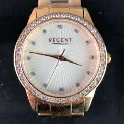 Armbanduhr: "REGENT". Vergoldet. Mineralglas. Ungetragen aus Uhrmachernachlaß. Tadellos.