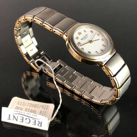 Armbanduhr: "REGENT". Edelstahl bicolor, Mineralglas. Ungetragen aus Uhrmachernachlaß. Tadellos. - photo 2