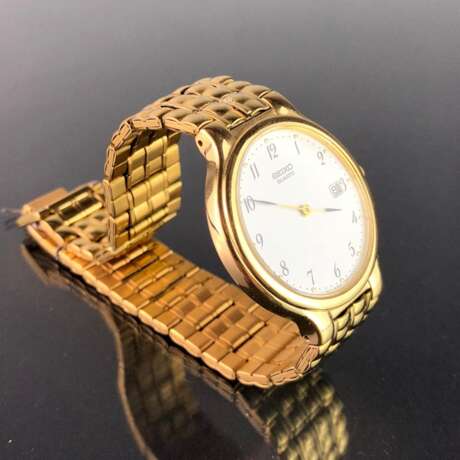 Armbanduhr: "SEIKO". Stark vergoldet. Mineralglas. Ungetragen aus Uhrmachernachlaß. Tadellos. - Foto 1
