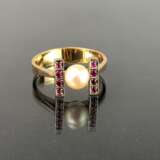 Damenring: Gelbgold / Weissgold 585. Acht Rubine und eine Perle. Hochwertige Anfertigung. - фото 7