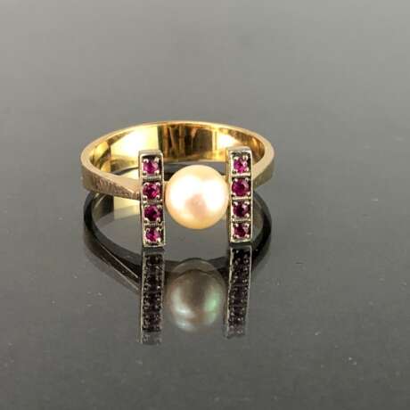 Damenring: Gelbgold / Weissgold 585. Acht Rubine und eine Perle. Hochwertige Anfertigung. - photo 7