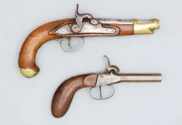 Zwei Perkussionspistolen, deutsch und Frankreich 19.Jahrhundert.
