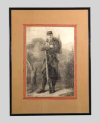 Gezeichnetes Portrait eines französischen Infanteristen um 1870-1880.
